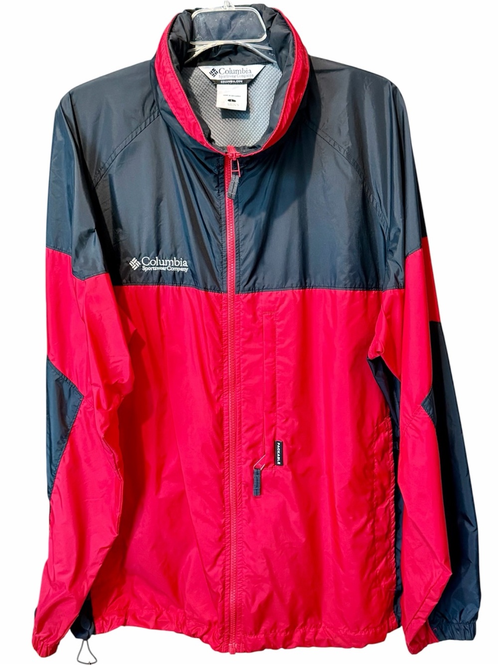Columbia Sportswear Men’s Packable Windbreaker Jacket Sz L Red Black Colorblock